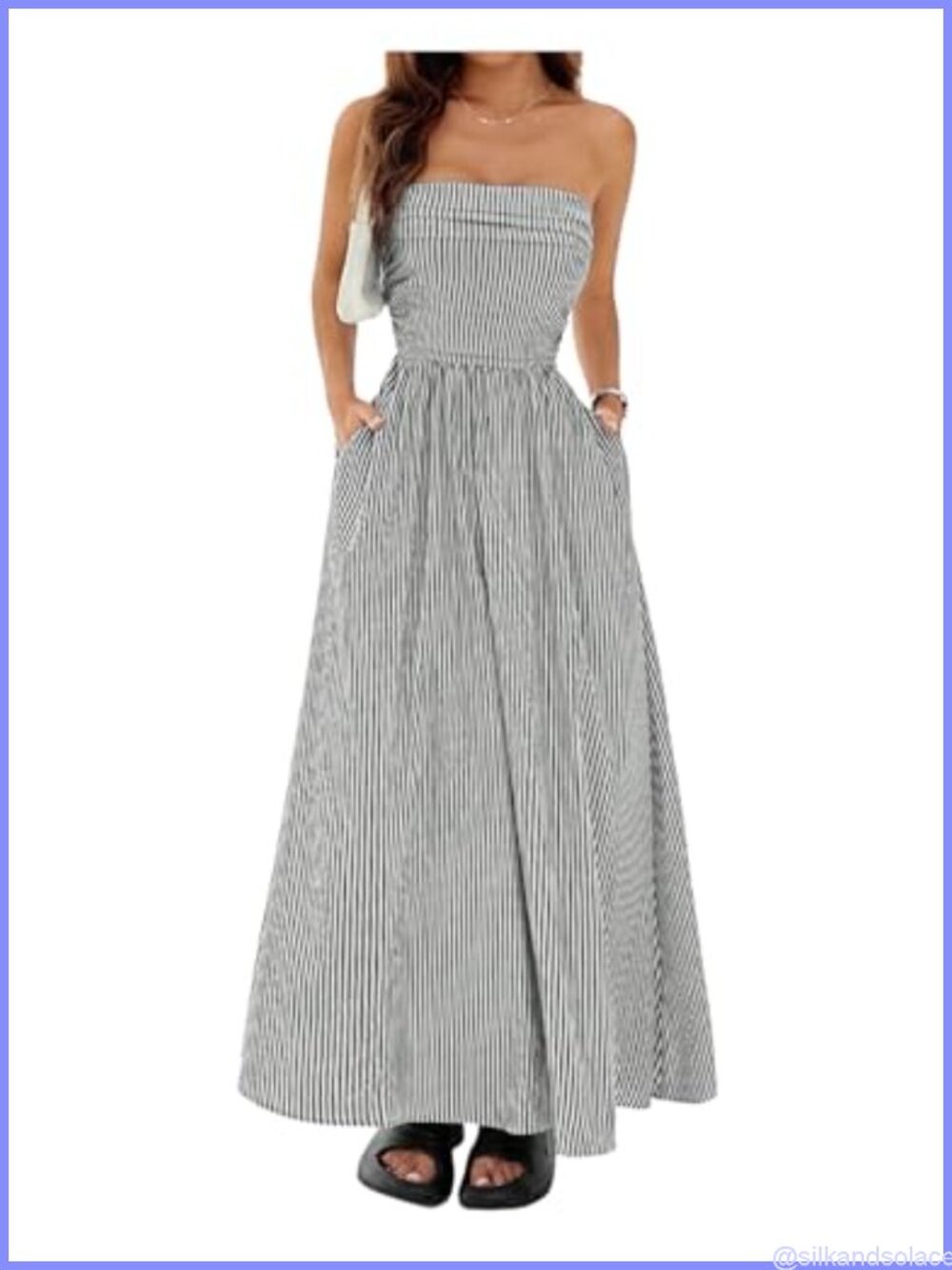 Striped Strapless Maxi Dress with Pockets, Slightly Oversized Bust